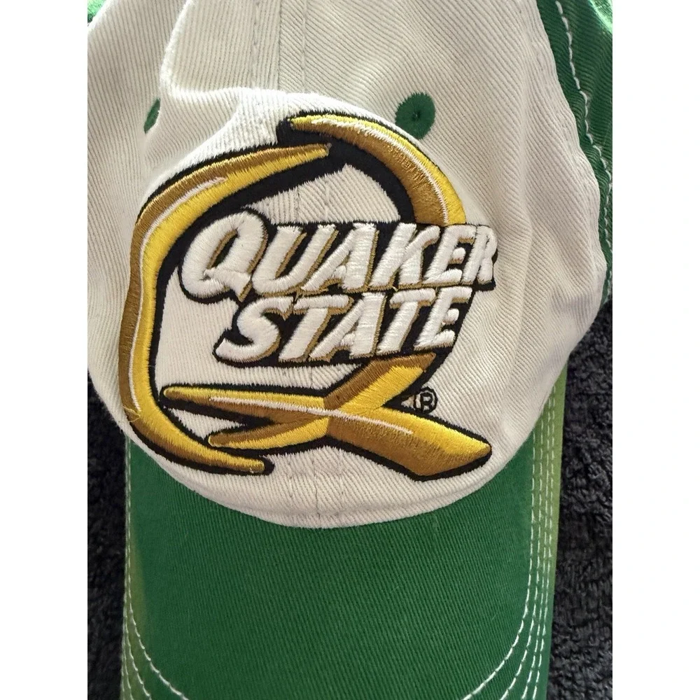 Quaker State oil green faded look cap hat, big logo, snapback, os